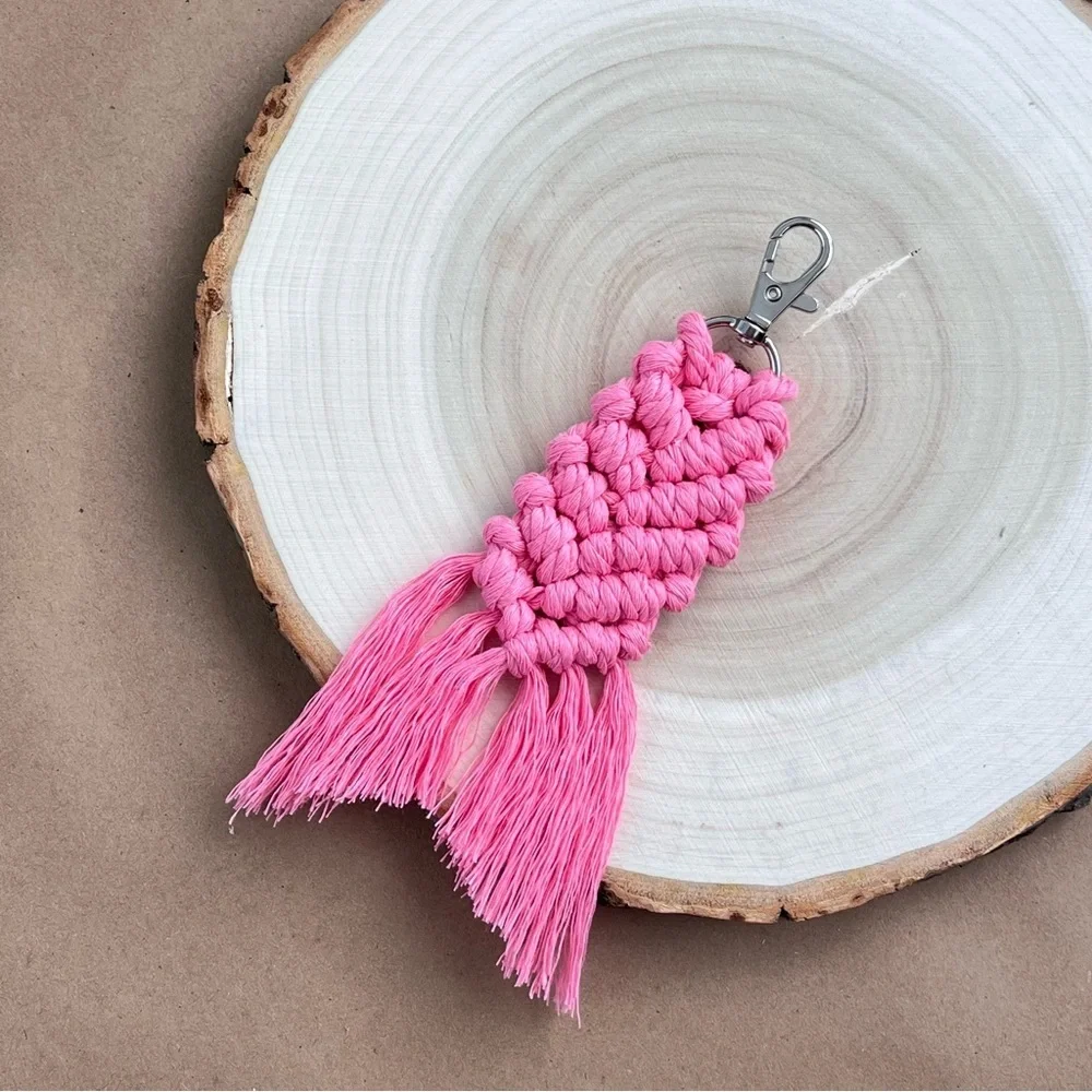 Mermaid Boho Handcrafted Hot Pink Tassel Keychain